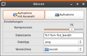 One of the very first implementations. Scrot console parameters turned into graphical switches ;-)